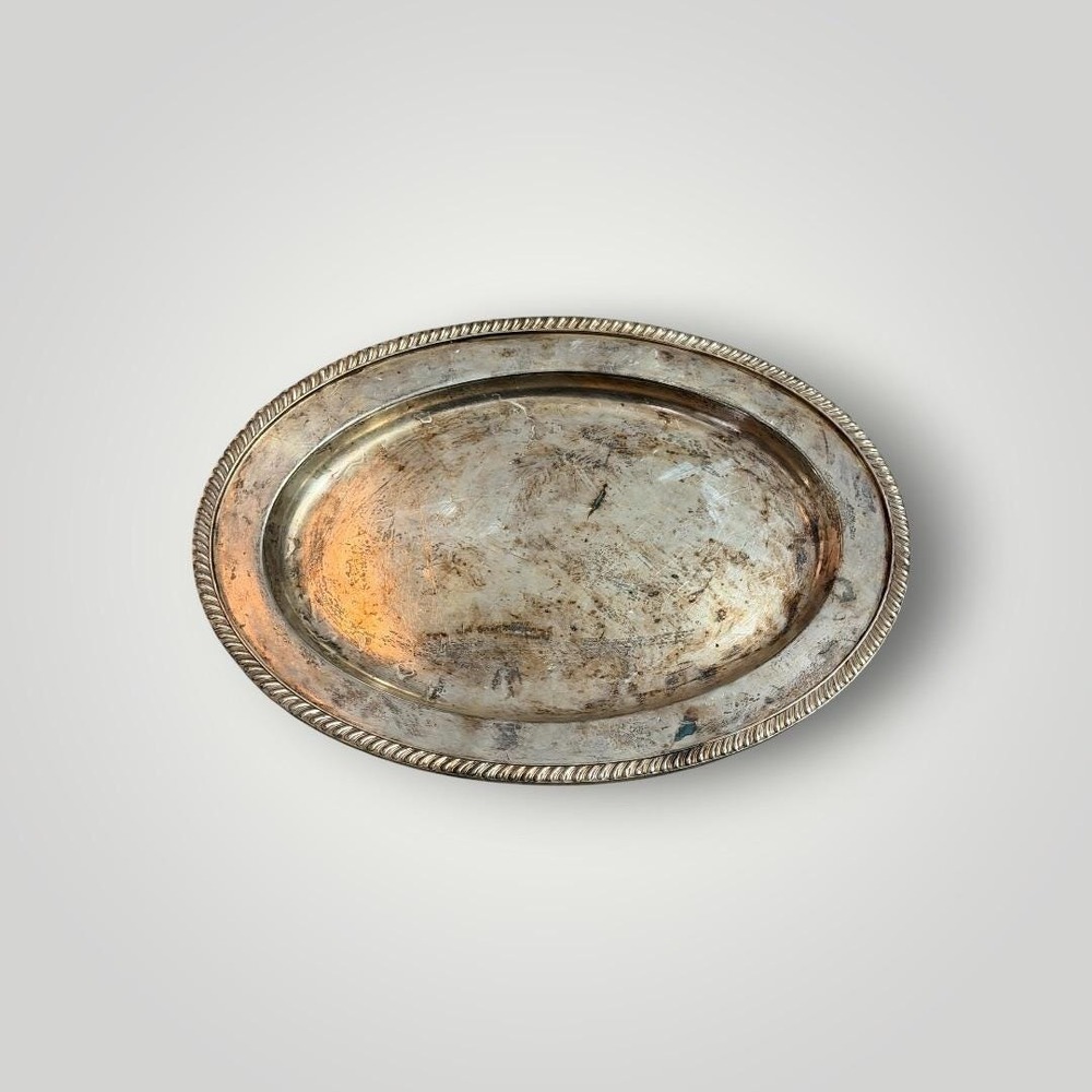 Reed & Barton Silver Soldered Serving Platter 14" Oval Gadroon Rim Vintage 3000